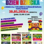 Dzień Dziecka z Biblioteką i Ośrodkiem Animacji Kultury Gminy Budzów 30 maja 2026 r. w godzinach 12.00- 17.00 na boisku sportowym LKS Budzów. W programie: darmowe dmuchańce, strefa gier i zabaw, żywa maskotka Kubuś Puchatek, konkurs i animacje dla dzieci, wata cukrowa i popcorn.