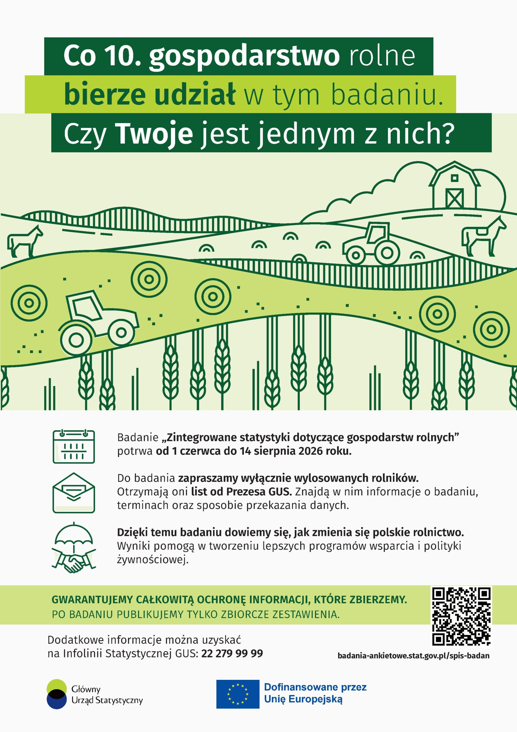 Plakat promocyjny badania Zintegrowane statystyki dotyczące gospodarstw rolnych RSGR